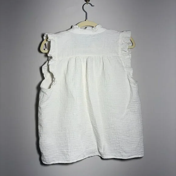 J.Crew Factory Gauze Smocked Ruffle-Neck Top – Cream – Size L - Picture 3 of 6